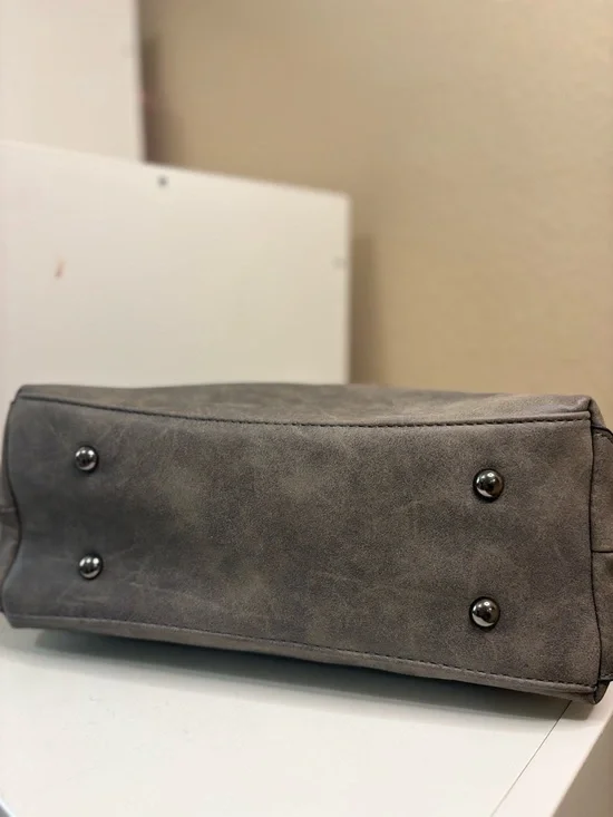 Vintage Doctor Bag Gray Vegan Leather Satchel Structured Multi Pocket - Picture 6 of 9